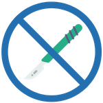 A knife is crossed out in the middle of a blue circle.