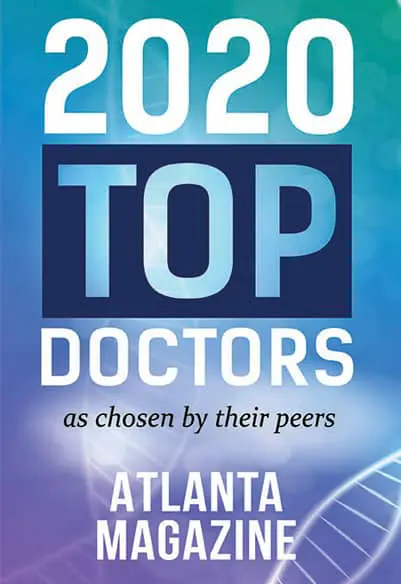 A blue and white poster with the words " 2 0 2 0 top doctors as chosen by their peers atlanta."